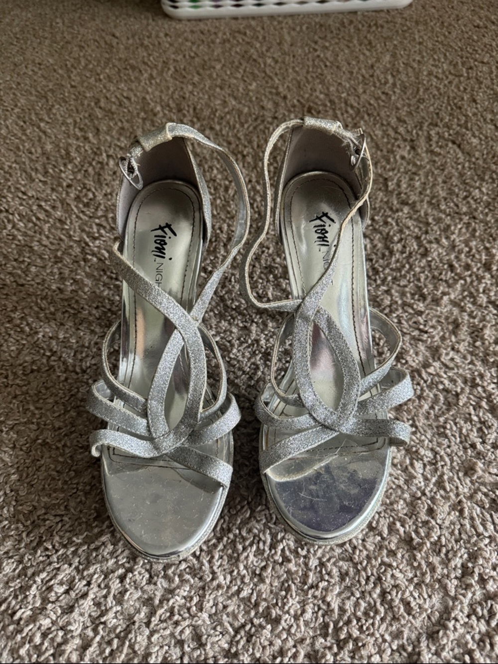 Fiore Silver Glitter Crisscross High Heel Sandals